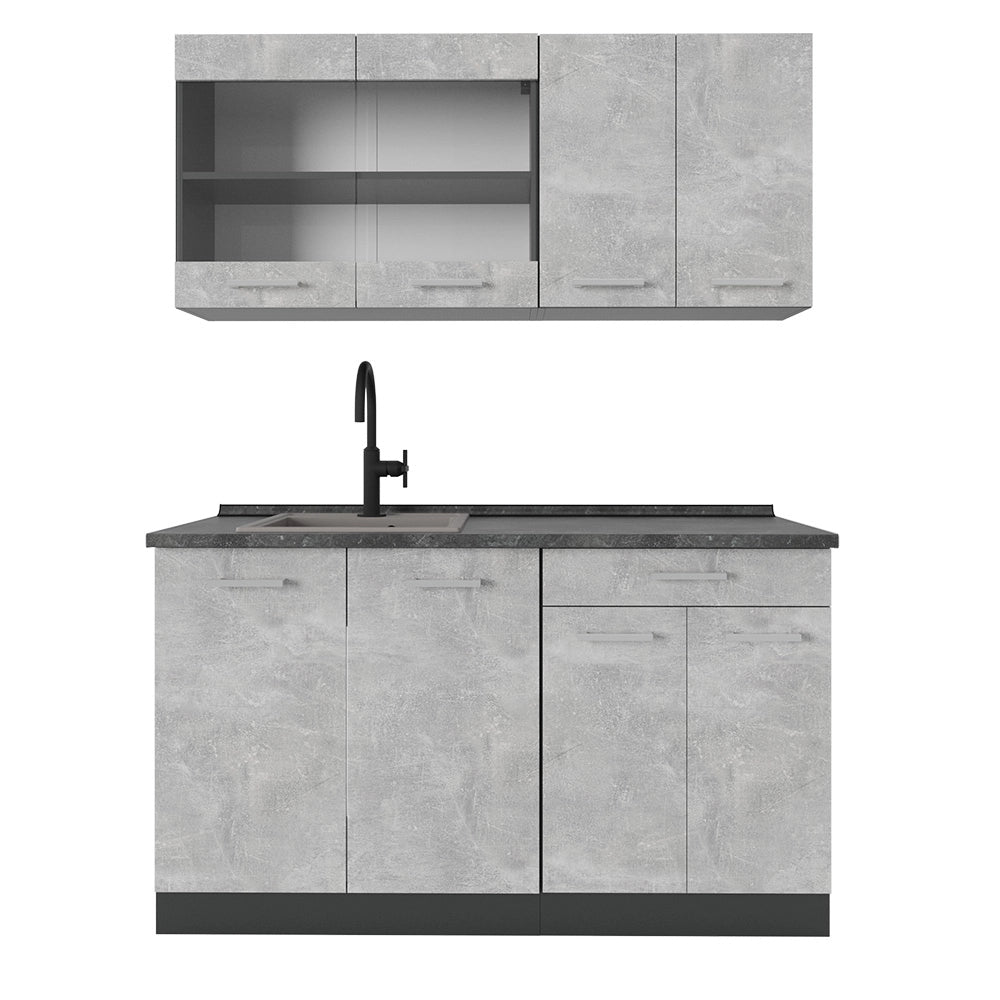 Vicco Cucina completa Calcestruzzo/antracite 140 cm senza piano di lavoro