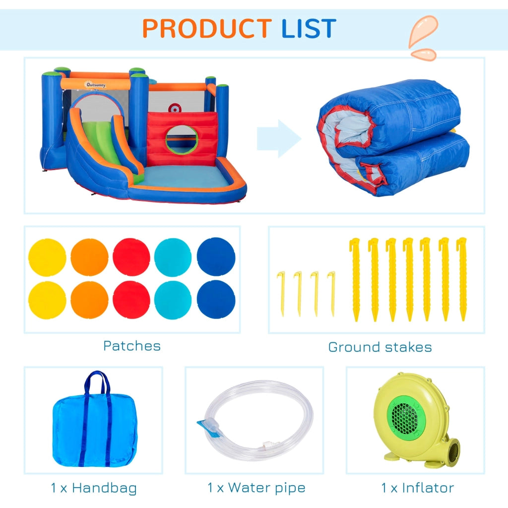 Castello Giostra Gonfiabile 380x340x170 cm con Scivolo Piscina e Pompa Multicolor