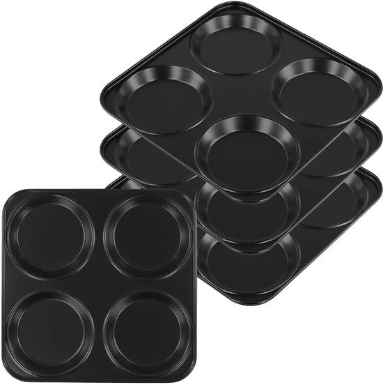 Fornello per Yorkshire Pudding 4 Ciotole - Muffin Fornello con Superficie Antiscivolo - Fornello per Pane e Dolci - Acciaio di Carbonio Nero - Duraturo e Leggero
