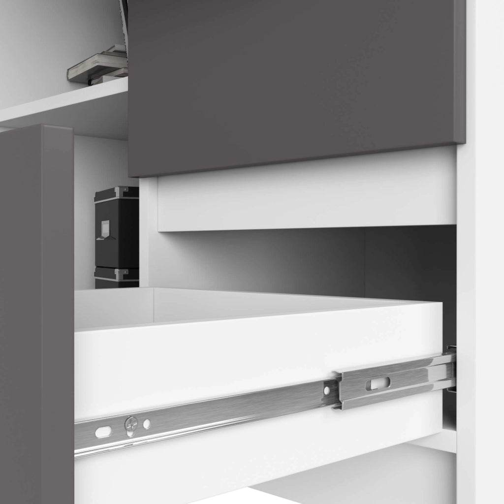 Scrivania angolare AKORD B16 Bianco 124 cm 3 cassetti inserto frontale Grigio Grafite 124x85x77 cm Modello a destra