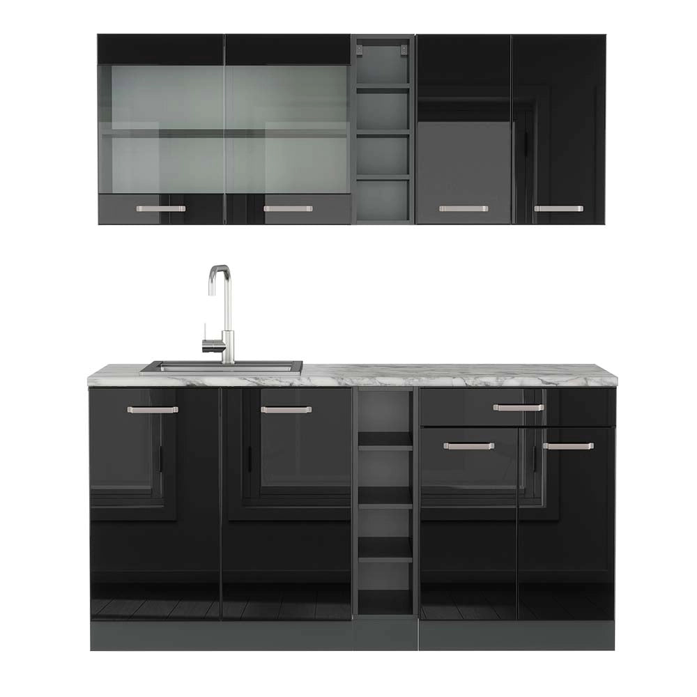 Vicco Cucina completa Nero lucido/antracite 160 cm , PL Marmo