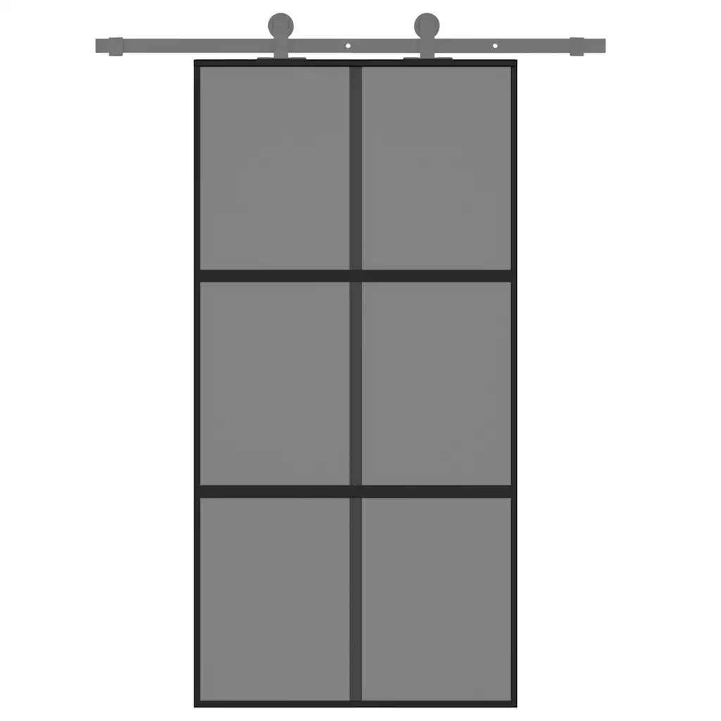 Porta Scorrevole Nera 102,5x205 cm Vetro Temperato e Alluminiocod mxl 131753