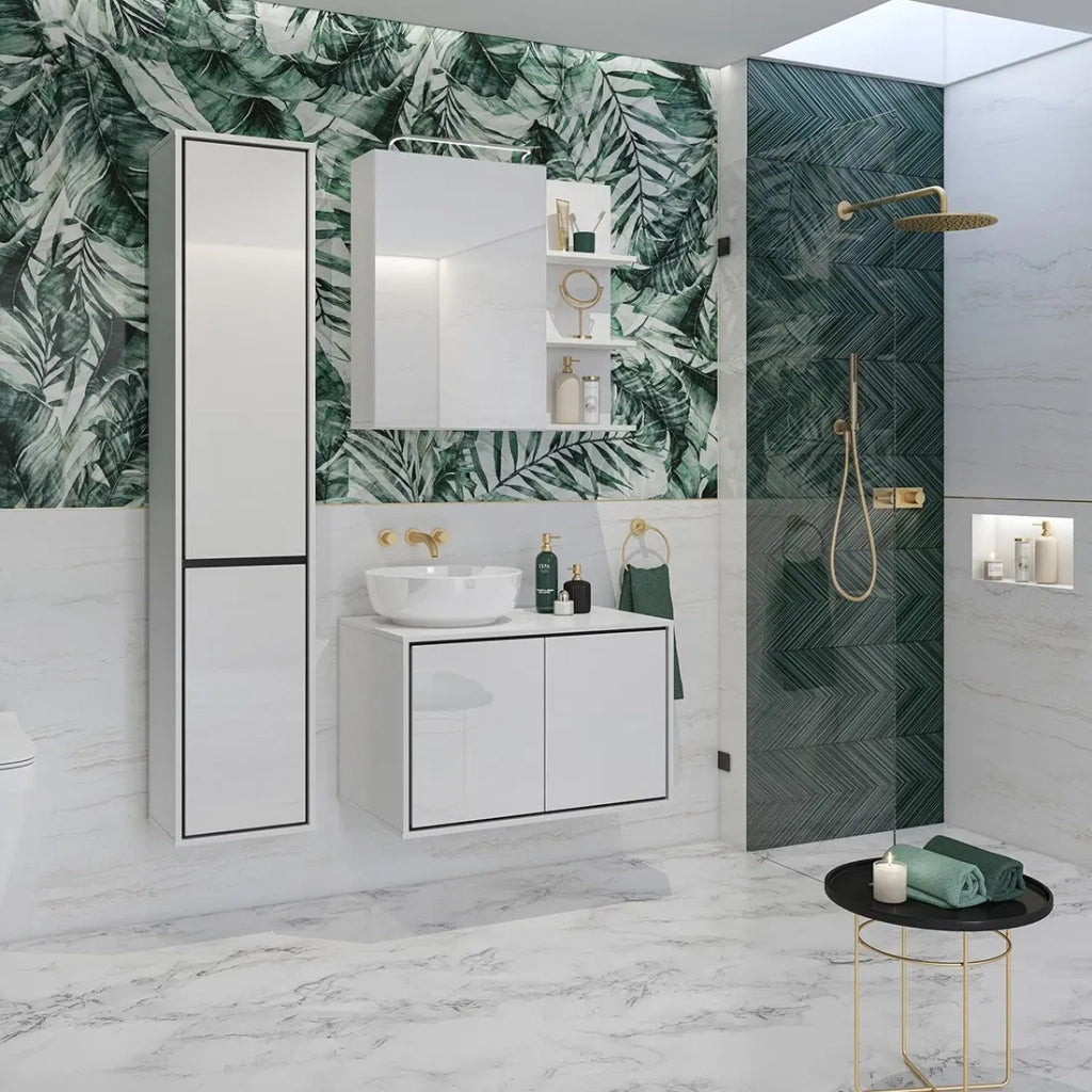Colonna sospesa da bagno collezione GOBI colore bianco e nero.