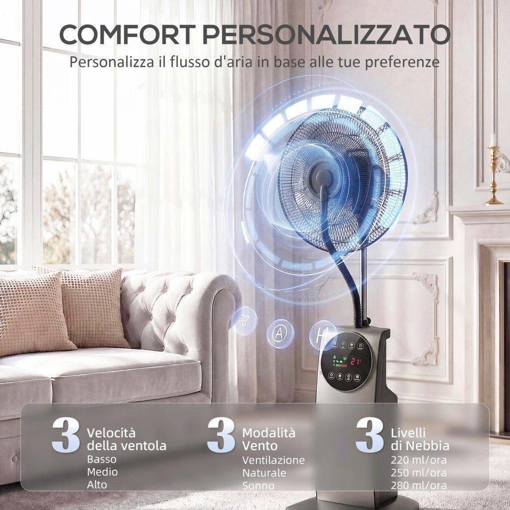 Ventilatore Nebulizzatore 90W con Serbatoio 3,1L 3 Modalità e 3 Velocità Oscillazione 70° e Timer