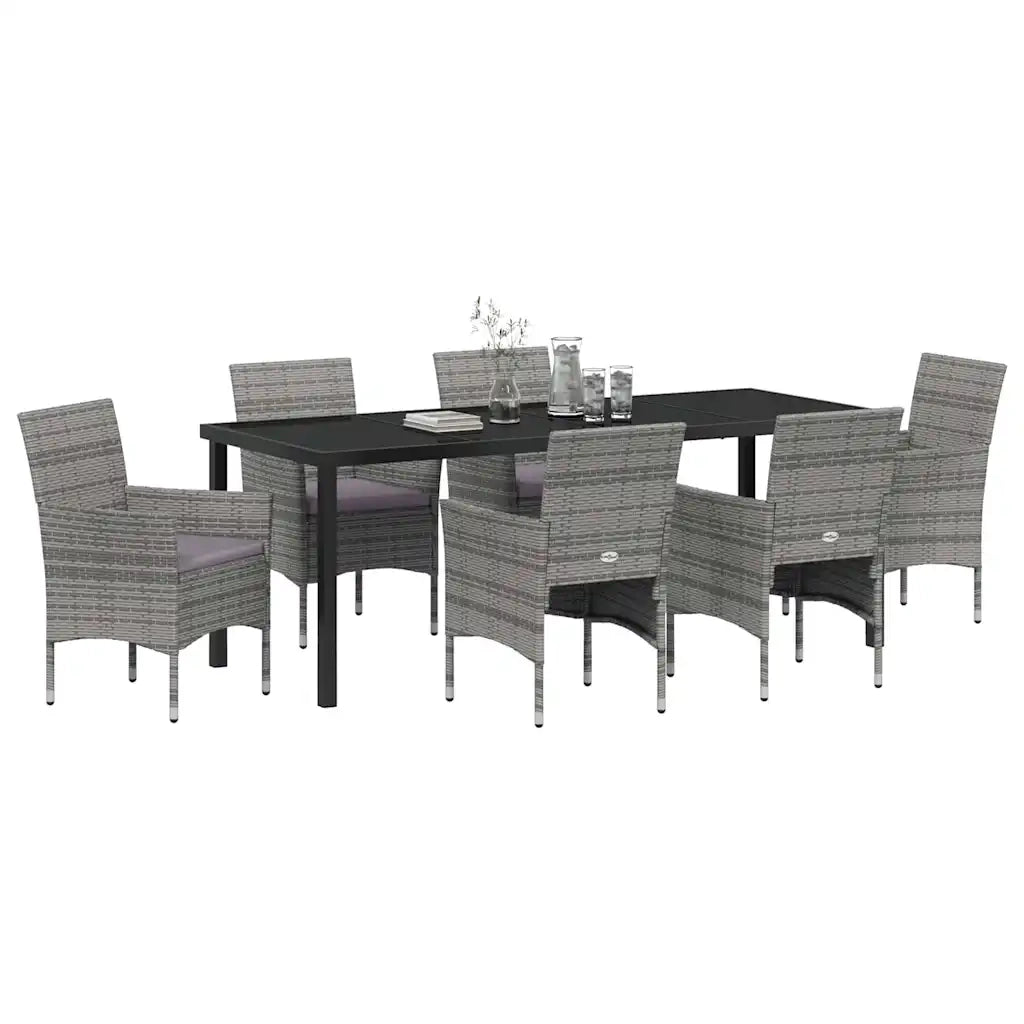 Set da Pranzo per Giardino con cuscino 7 pcs Grigio polyrattan 3379735