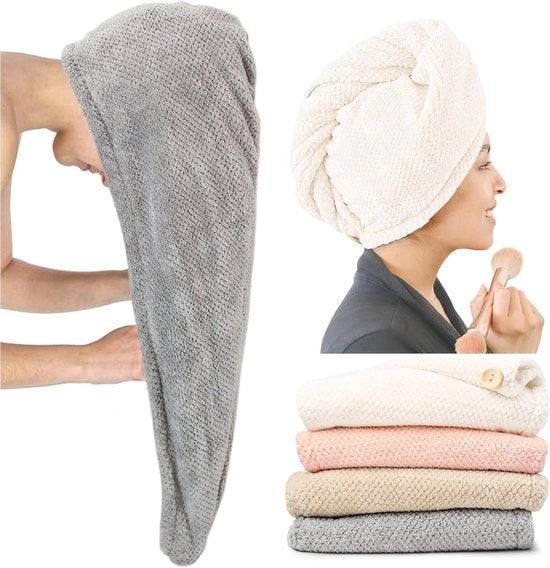 4 Pezzi di Turbante a Microfibra Extra Grande - Super Assorbente & Seco Velocemente - Con Chiusura a Knop - Anti-Formicolio per Tutti i Tipi di Capelli