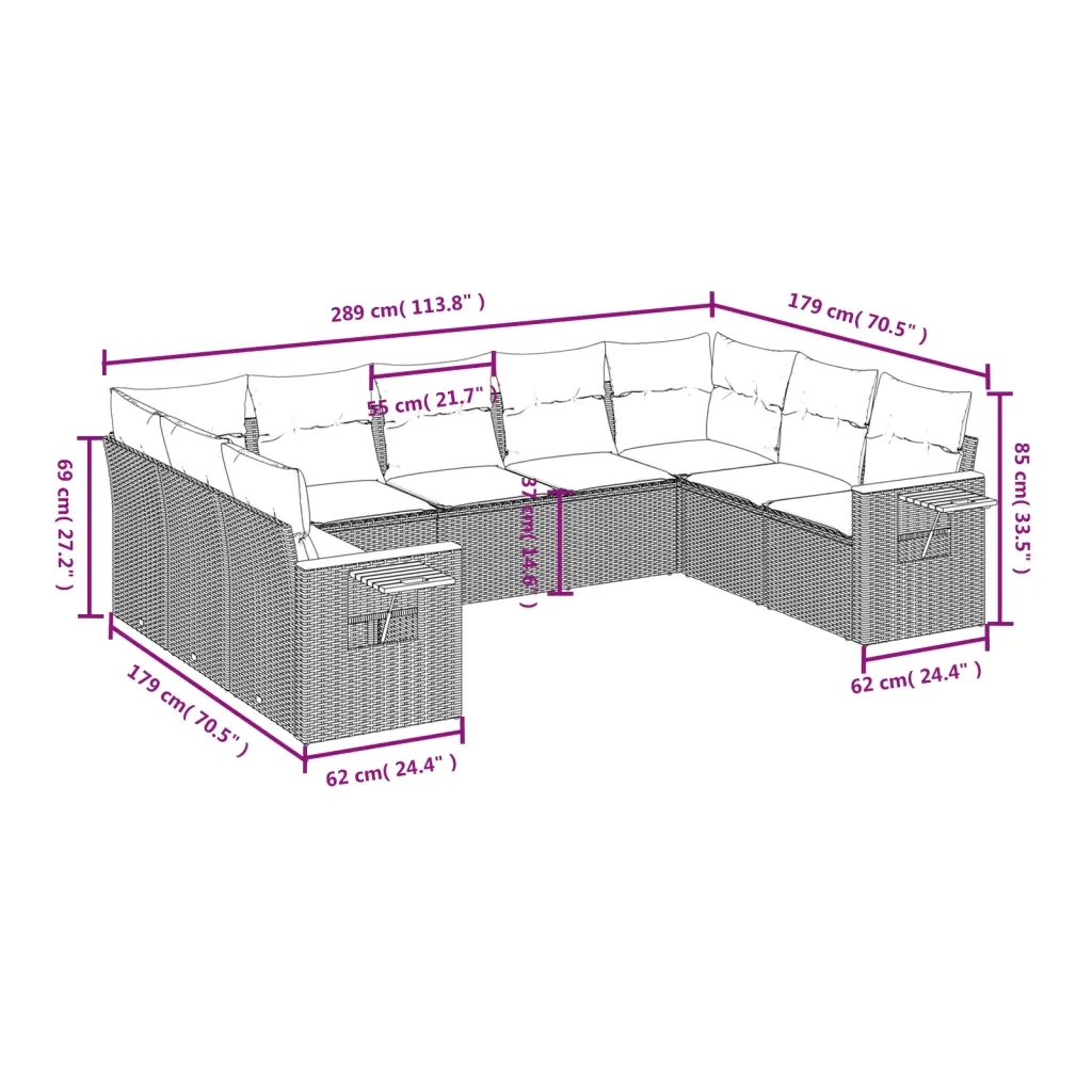 Set Divano da Giardino 9 pz con Cuscini Grigio in Polyrattan 3259519