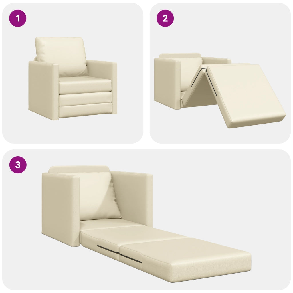 Divano Letto 2-in-1 Panna 74x77x81 cm in Pelle Sintetica
