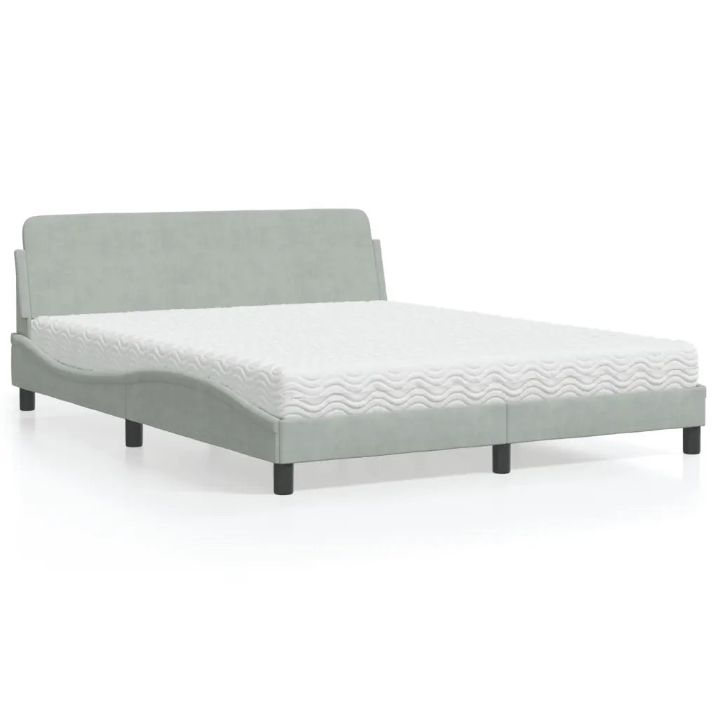 Letto con Materasso Dover Grigio Chiaro 160x200 cm in Velluto