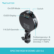 Instarter Mini LED RGB con testa a sfera, Luce per smartphone, fotocamera, fotografia, videochiamate, streaming, Batteria da 2500mAh