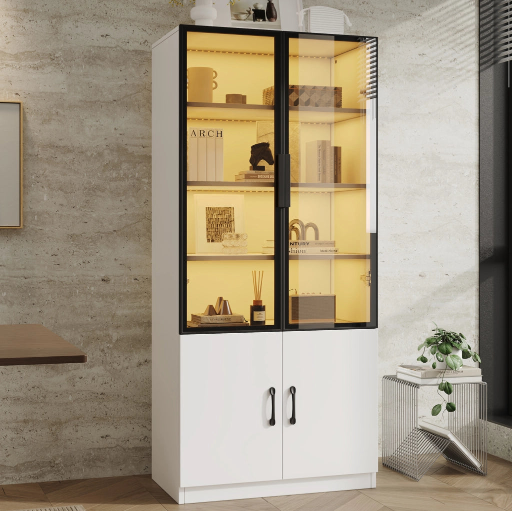 Vetrina combinata 120x40x160 cm con LED multicolore e 2 ante; bianca
