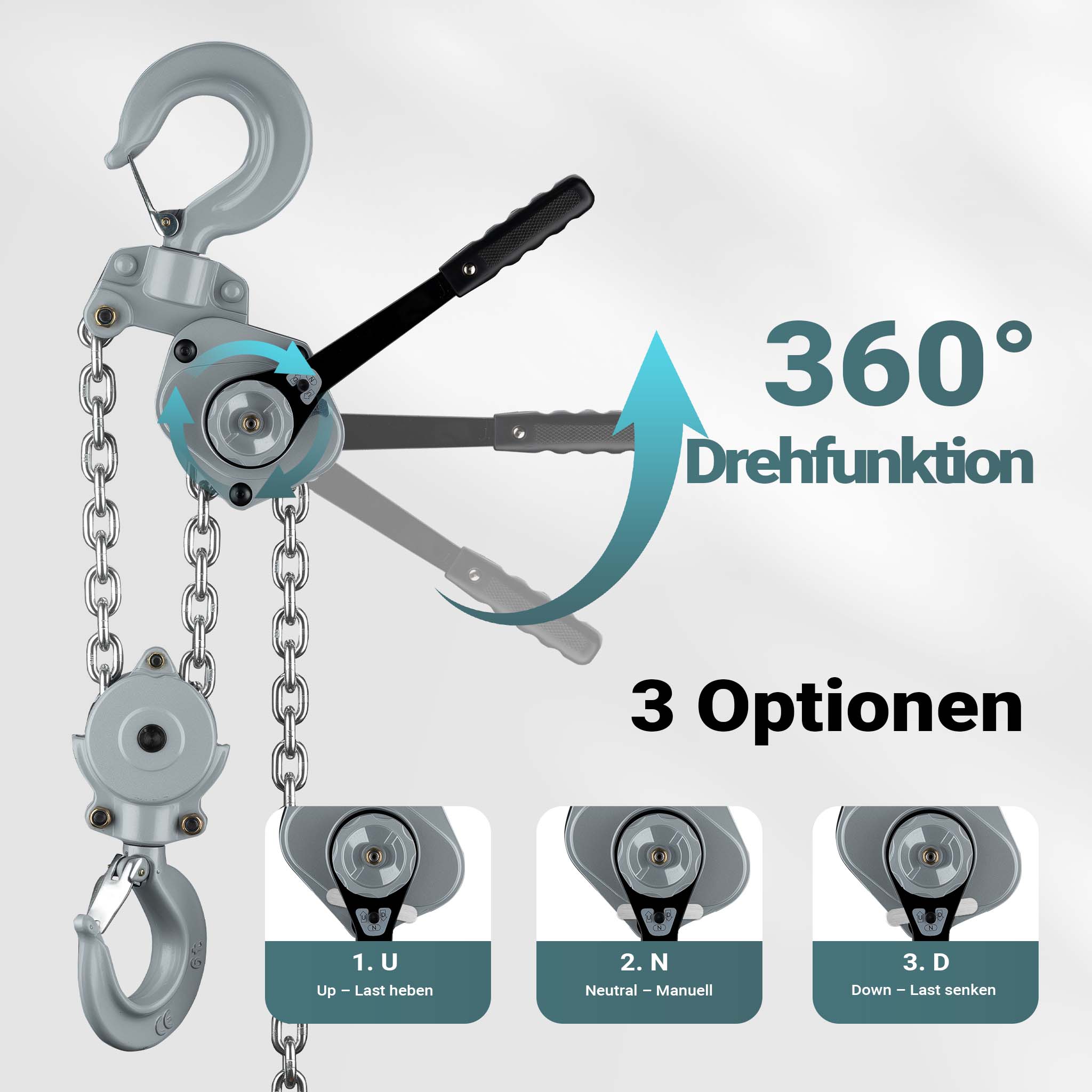 Mini paranco a catena manuale VM6 fino a 6 t, altezza di sollevamento di 1,5 m, in alluminio, per il sollevamento di carichi pesanti