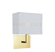 Applique da parete per hotel - Metallo ottone satinato e paralume in tessuto bianco