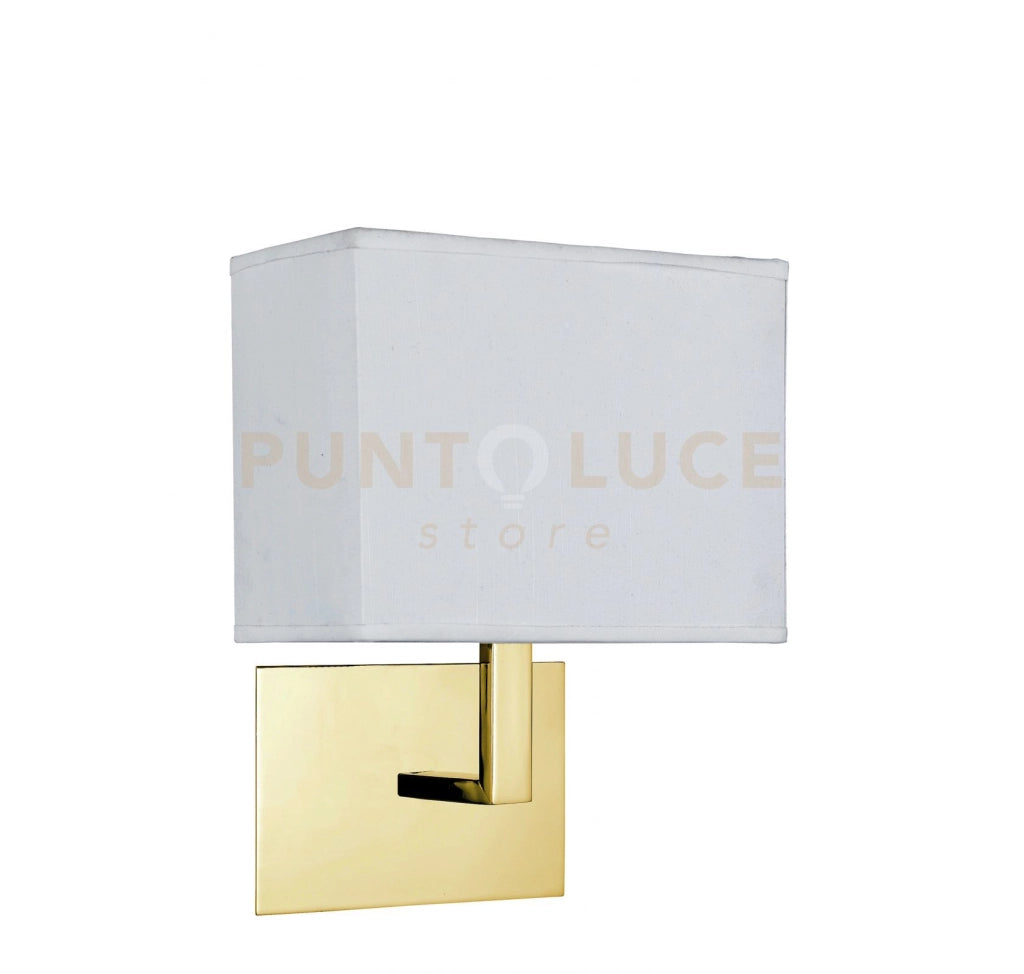 Applique da parete per hotel - Metallo ottone satinato e paralume in tessuto bianco