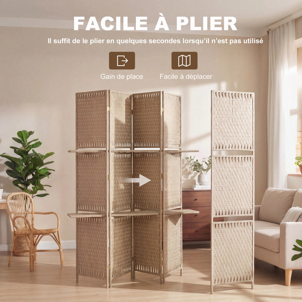 Libreria divisorio ¨C zephmum ¨C 4 pannelli 2 ripiani pieghevoli naturale paglia