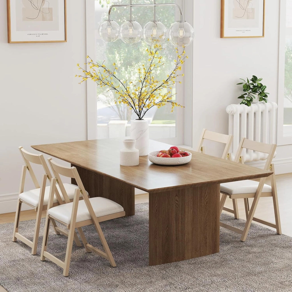 Set di 2 sedie pieghevoli, imbottite, con telaio in legno di gomma e schienale inclinato, per cucina, soggiorno e balcone (beige)