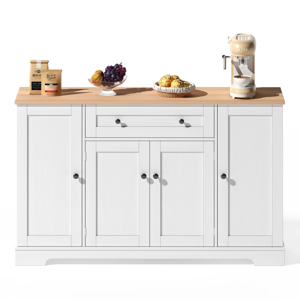Buffet da cucina 138 cm con cassetto, ante e ripiani regolabili in MDF naturale e bianco