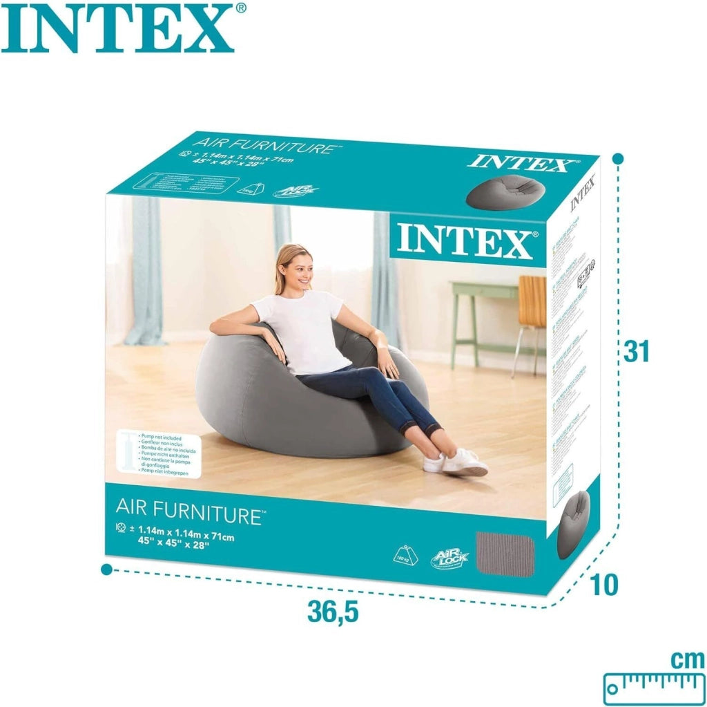 Intex Poltrona Sacco 107x104cm Gonfiabile Gioco Estivo Estate Gioca 901 Tinta Unita Grigio