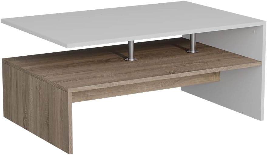 Tavolino da salotto Amato, Bianco/Sonoma, 90 x 52.6 cm, con ripiano sotto il piano del tavolo per riporre oggetti