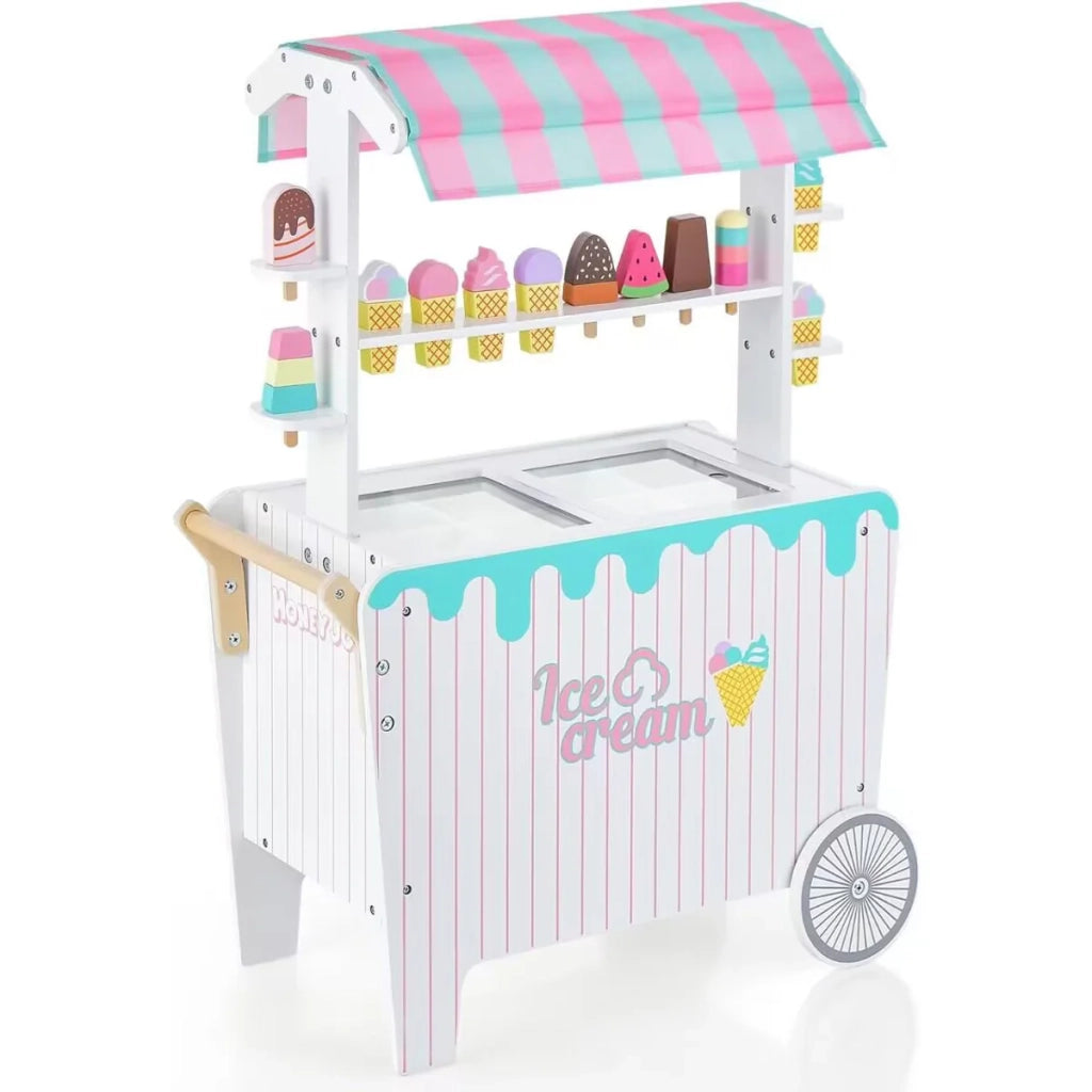 Carrello dei gelati per bambini 65 x 31 x 87 cm con 12 accessori design moderno legno massello rosa e blu 20_0012659