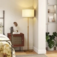 Lampada da Terra con Telecomando e Luminosità Regolabile 3000K-6000K, Paralume in Tessuto, Oro