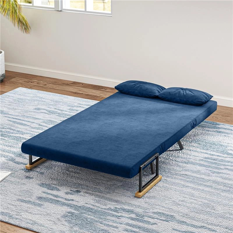 DIVANO LETTO 3 IN 1 IN TESSUTO EFFETTO VELLUTO CON SCHIENALE REGOLABILE E 2 CUSCINI 102X73X81 CM BLU