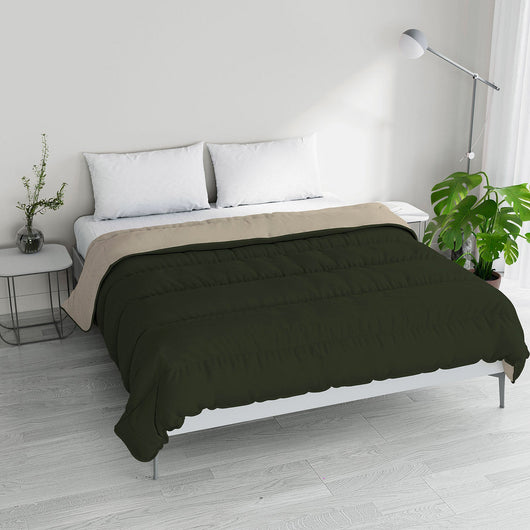 Piumino 1 Piazza e Mezzo Invernale in Microfibra 200gr Doubleface Verde Militare/Crema