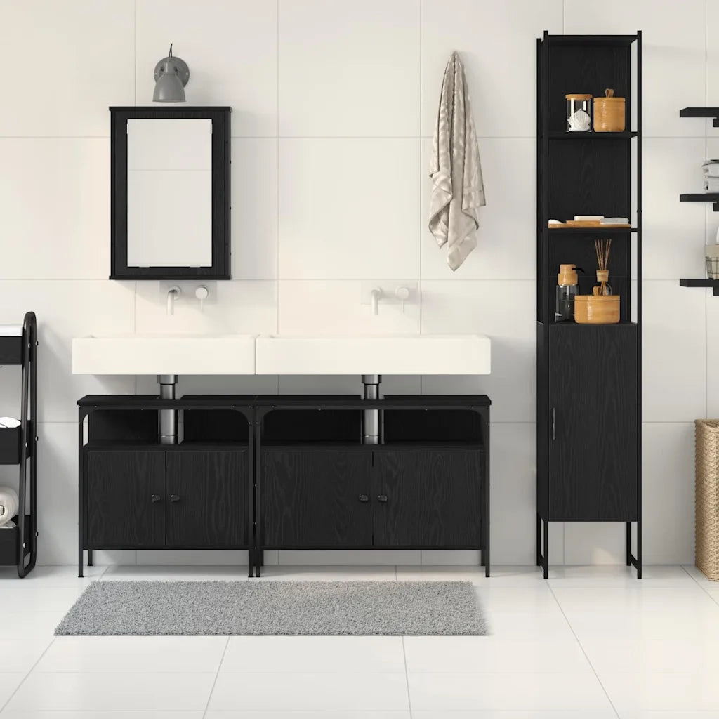 Set di mobili per il bagno 4 pcs Rovere Nero Legno multistrato 3334421
