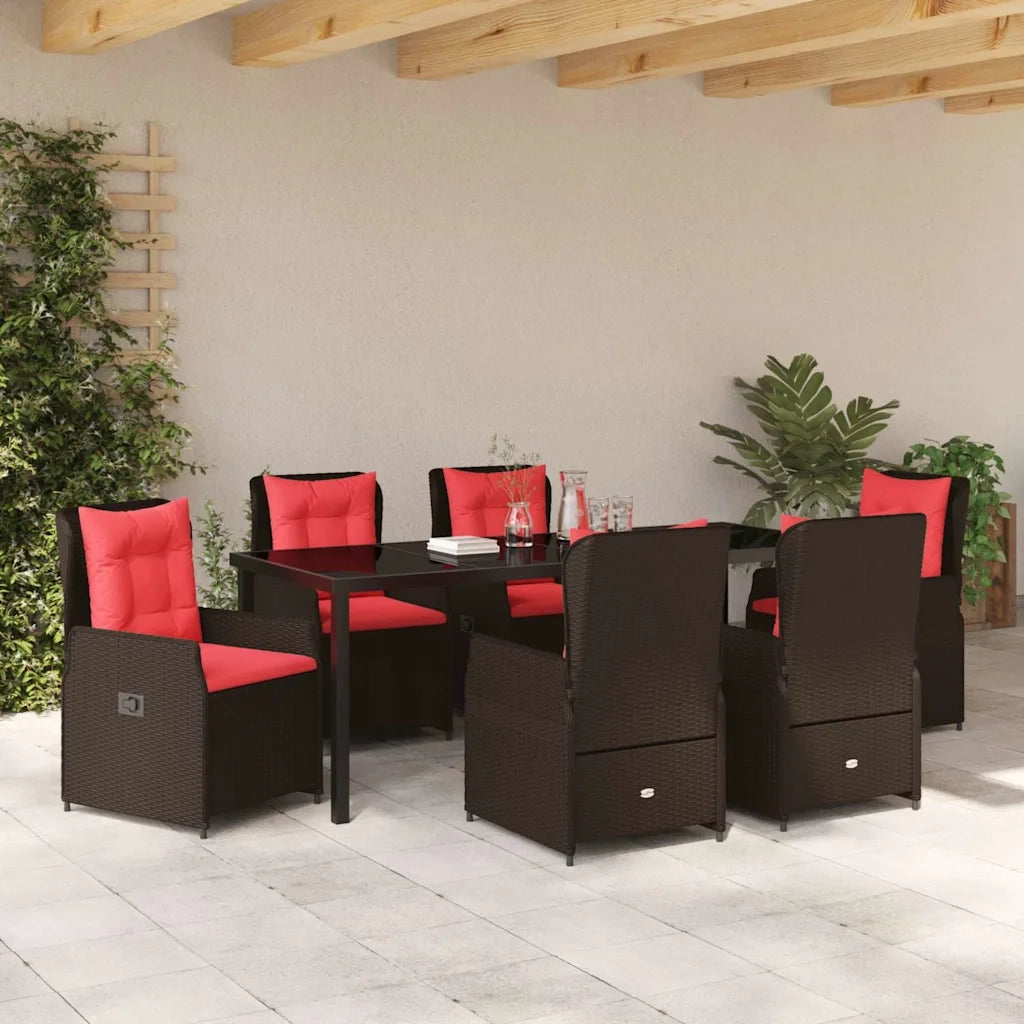Set da Pranzo per Giardino 7 pcs Marrone Poly Rattan 3381028