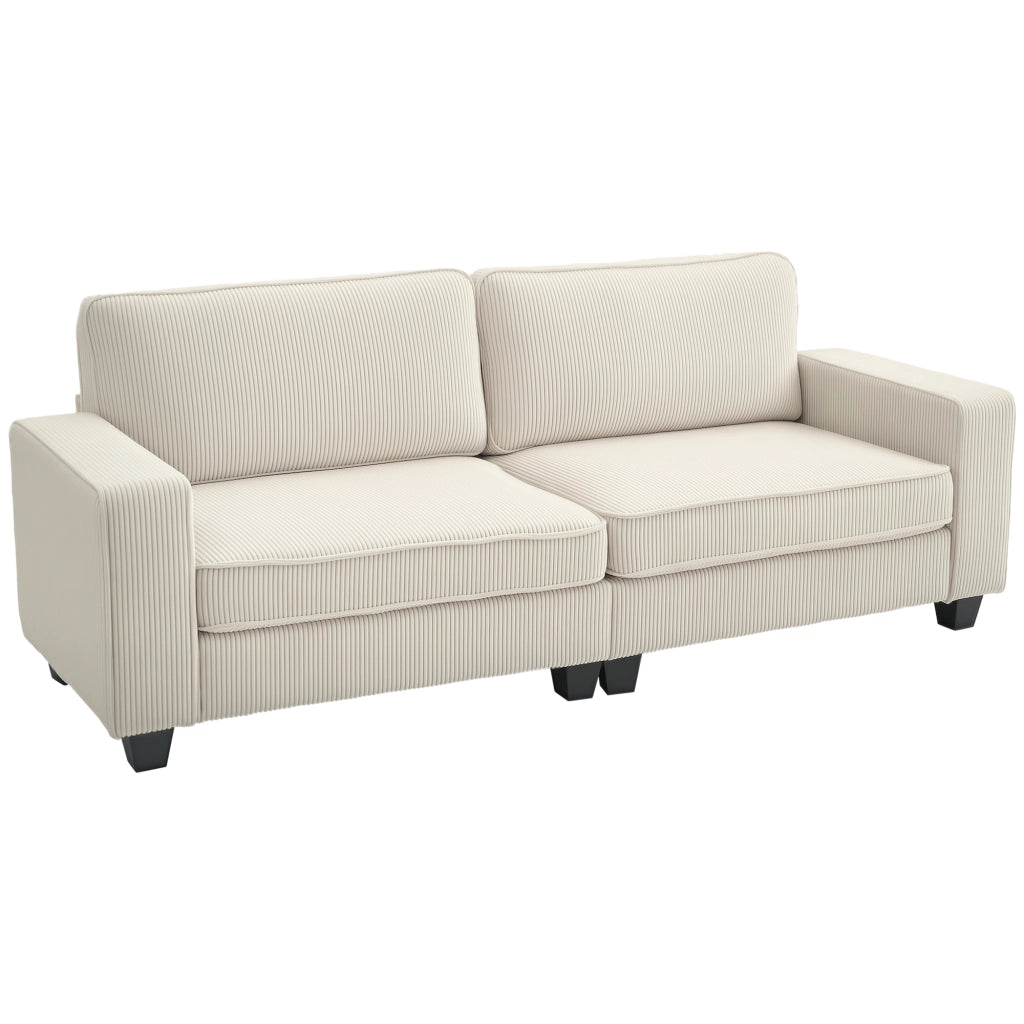 Divano 3 posti in velluto a coste ¨C Xylo ¨C crema, con molle insacchettate, 227x84x87 cm