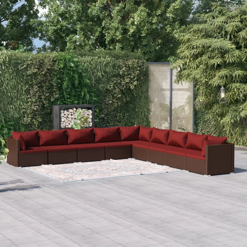 Set Divani da Giardino 9 pz con Cuscini in Polyrattan Marrone cod mxl 38940