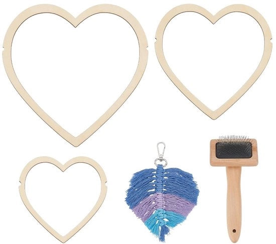 Set di macramé di 4 pezzi - Forme in legno - Pialla in acciaio inossidabile - Per veerkwast - Esperienza artigianale creativa - Attrezzatura per il ricamo