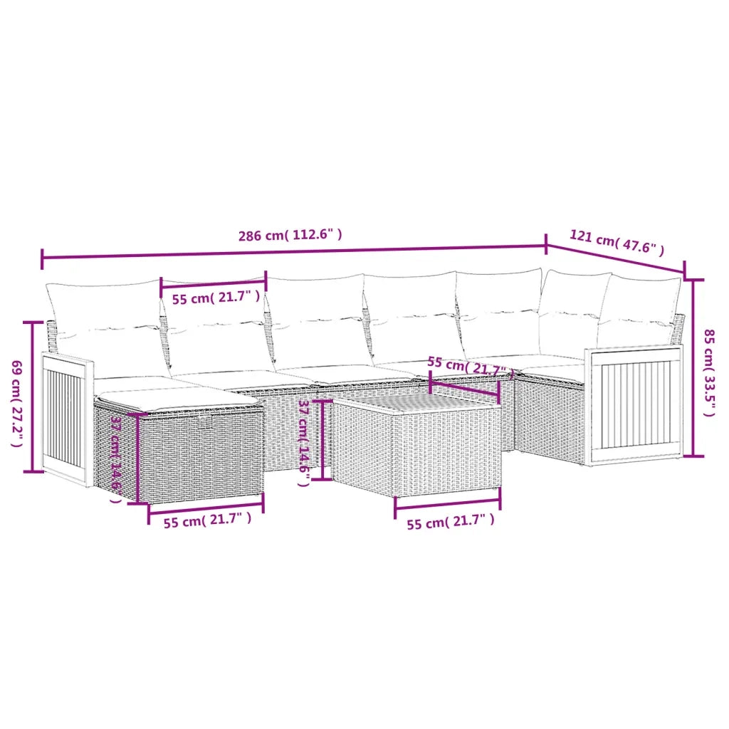 Set Divani da Giardino con Cuscini 8 pz Nero in Polyrattan 3265752
