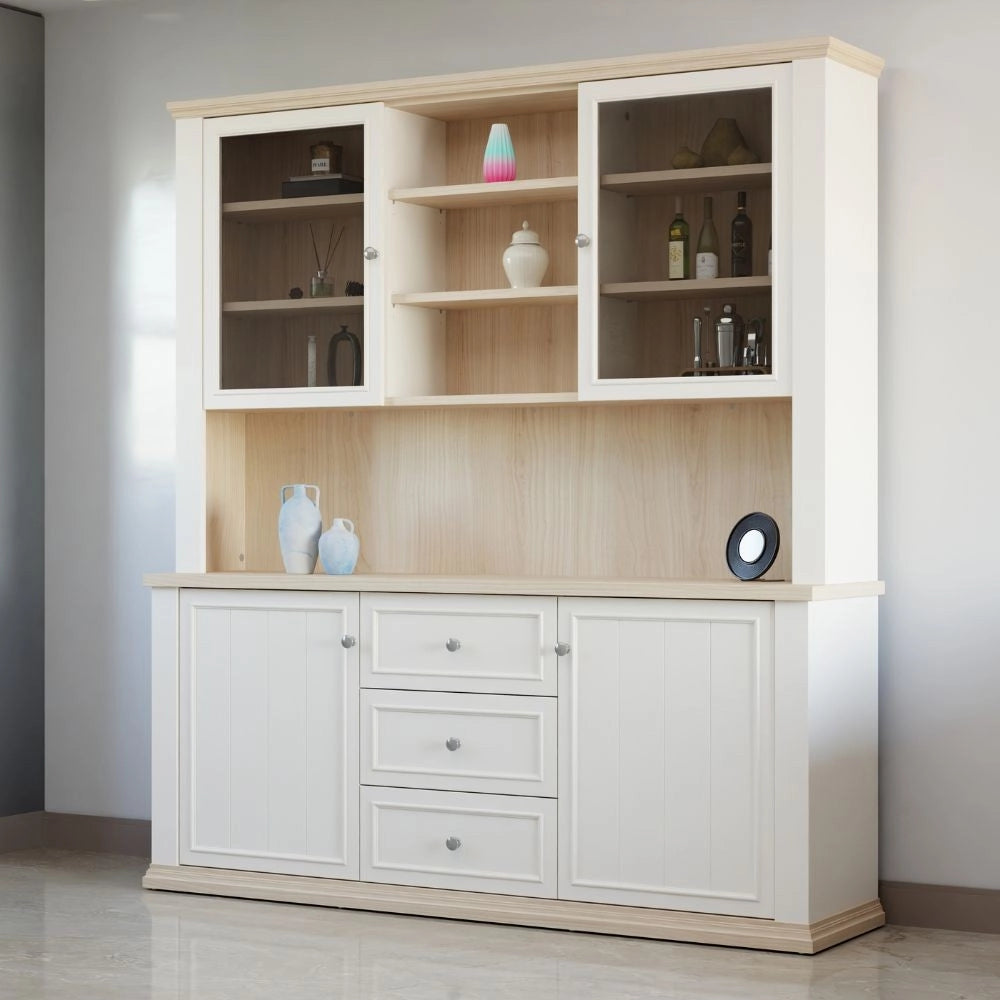 Vetrina Essenza con 4 ante 3 cassetti e nicchie a giorno colore bianco e rovere