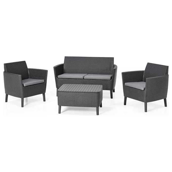 Keter Set da Giardino ''SALEMO LOUNGE'' composto da 2 Poltrone, Divano a 2 Posti e Tavolino, Colore Grafite