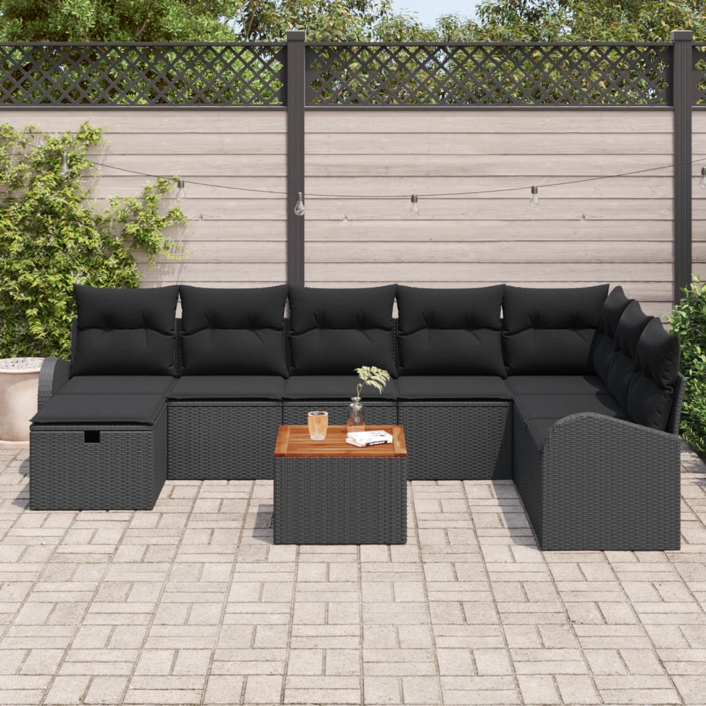 Set di Divani da Giardino  da 9 Pezzi con Cuscini Nero Polyrattan
