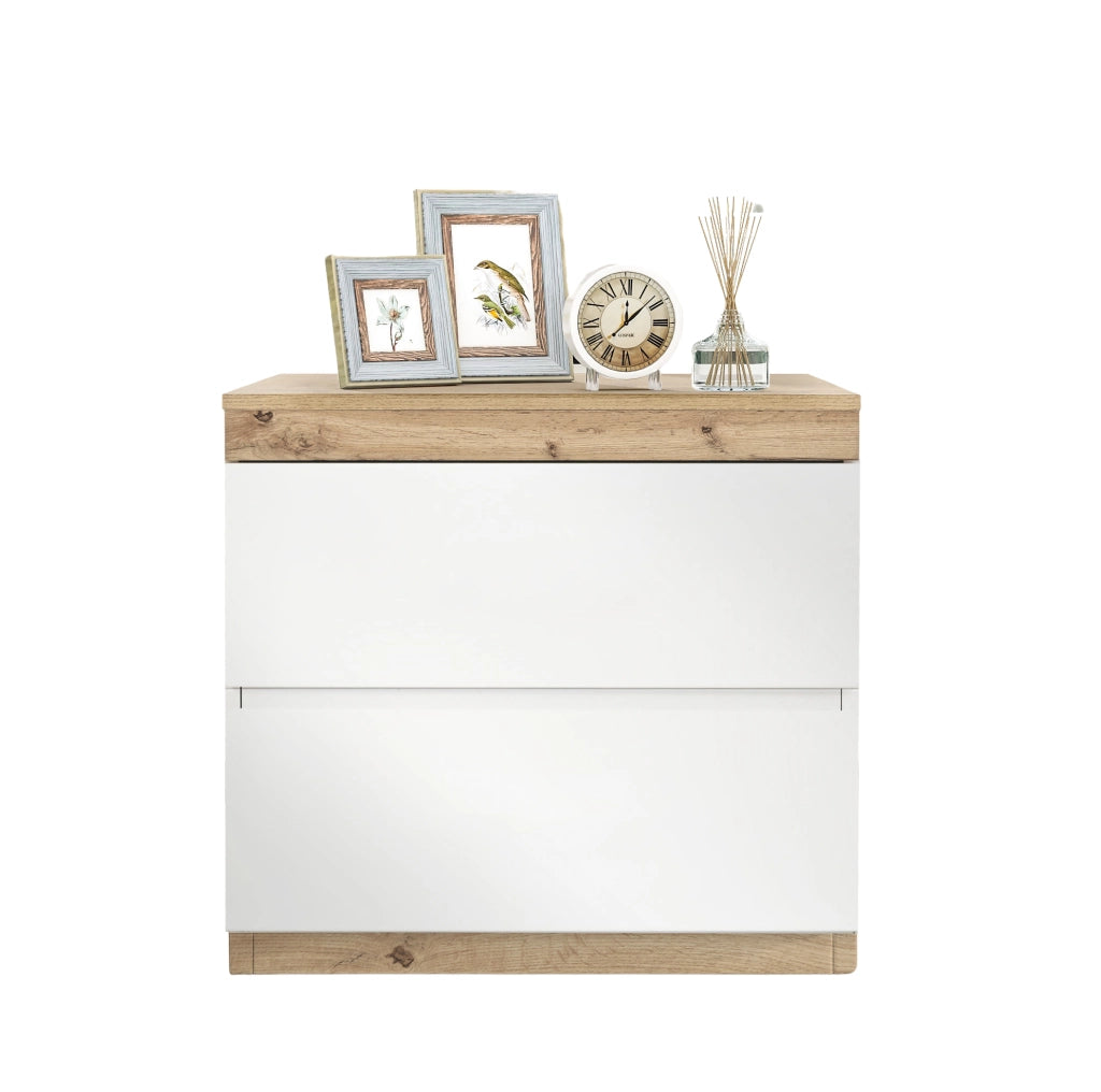 Comodino classico bianco e rovere con 2 cassetti