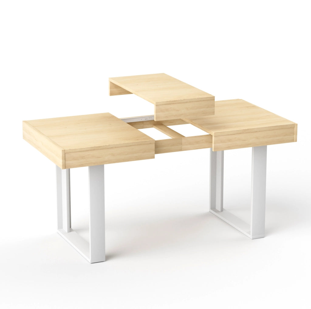 Tavolo da pranzo allungabile 120-160 cm per 8 persone in pannello truciolare naturale e bianco