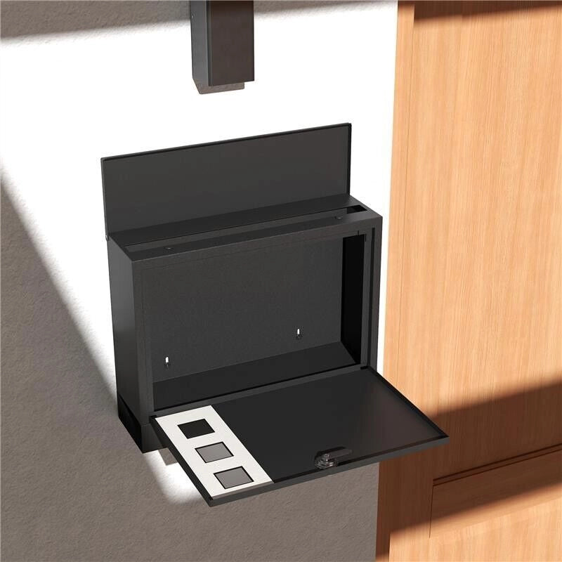 CASSETTA POSTALE IN METALLO CON 2 CHIAVI DI SICUREZZA, 3 FINESTRE E FORO DI DRENAGGIO, 36.5X11.5X29 CM, NERA