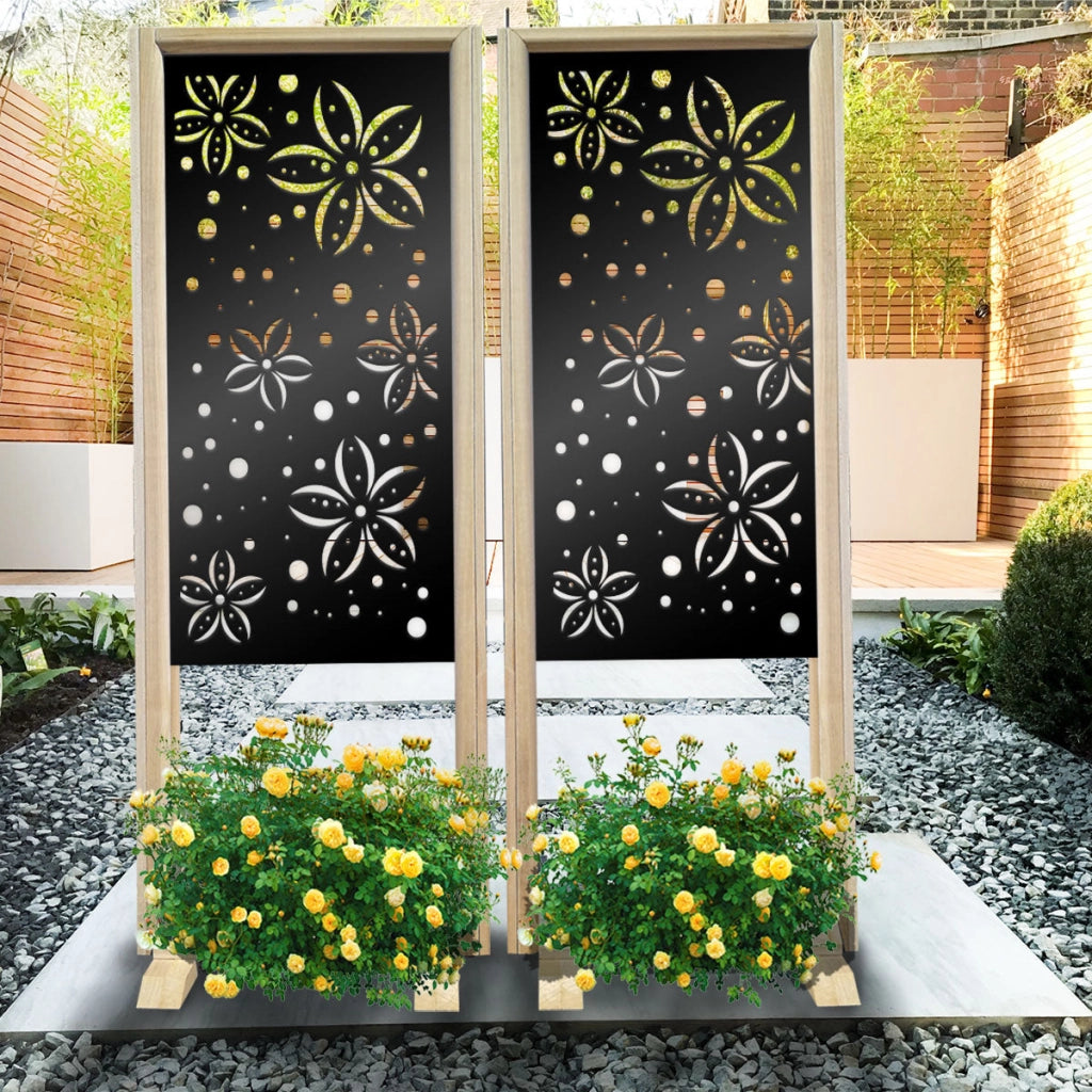 FLOWERS - Separè- Paravento modulabile - 70x190cm - in Legno e PVC Colore: nero