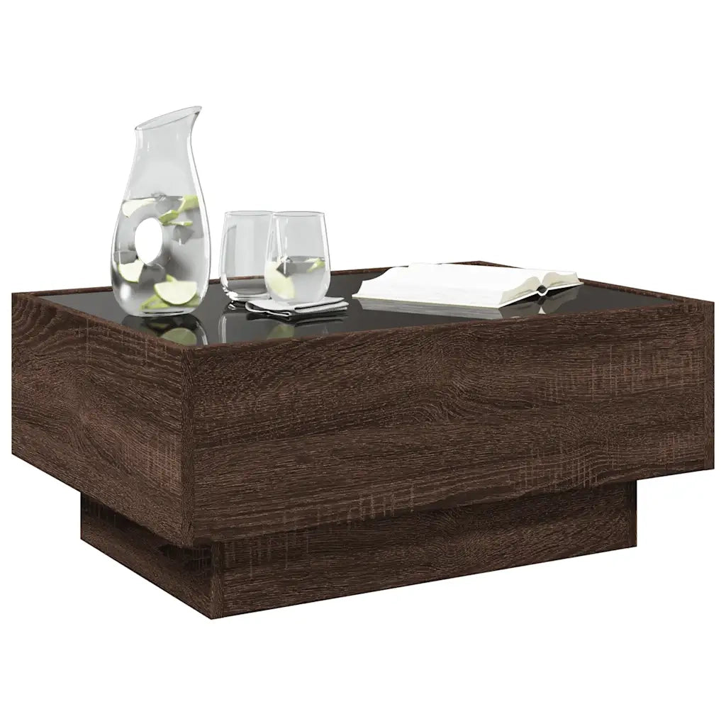Tavolino salotto | Tavolino da caff¨¨ | Tavolino da Soggiorno con LED Rovere Marrone 70x50x30 cm Multistrato