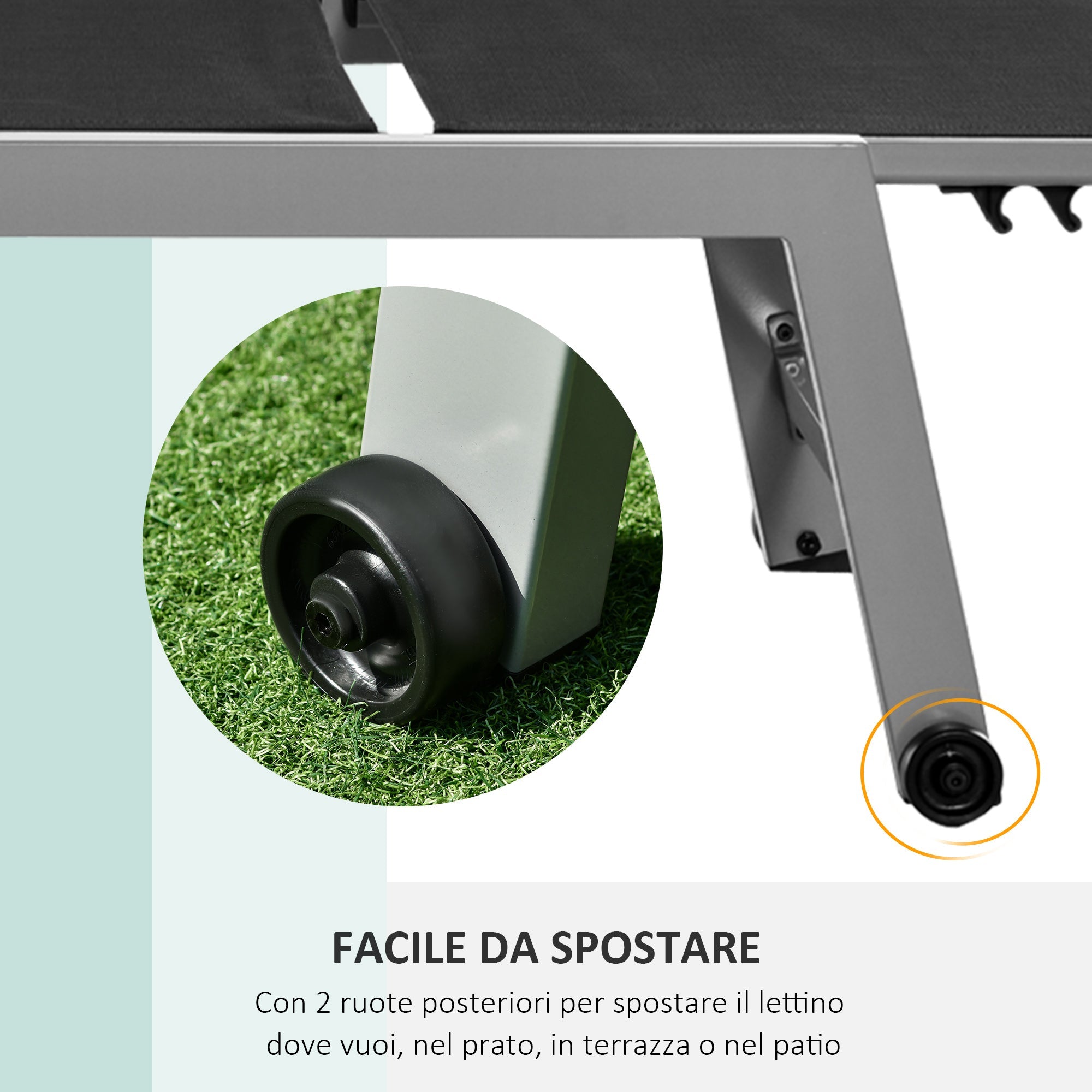 Lettino Prendisole da Giardino in Textilene 169x65x102 cm  UV-A Grigio