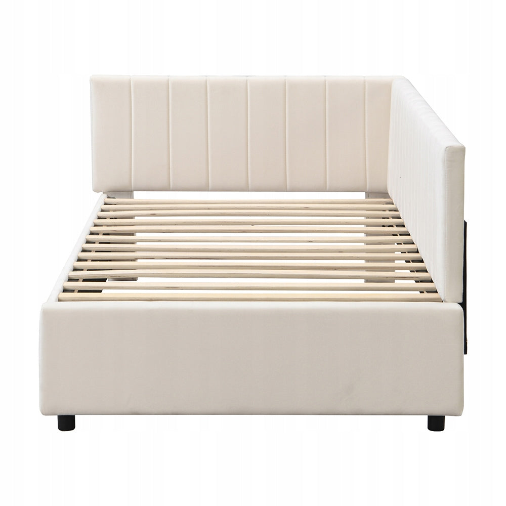 Letto imbottito 90x200 cm - Xylo - Velluto marrone chiaro con struttura a doghe