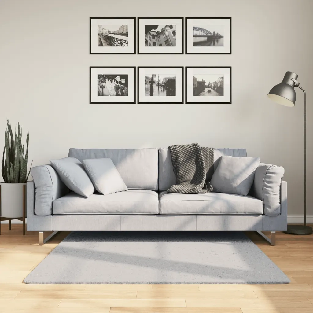 Tappeto del soggiorno | Tappeto a Pelo Corto HUARTE Morbido e Lavabile Grigio 120x120cm