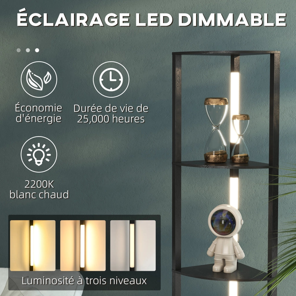 Lampada da terra con scaffale angolare 4 livelli LED dimmerabile ¨C zephmum ¨C nero 41x29,5x163,5cm