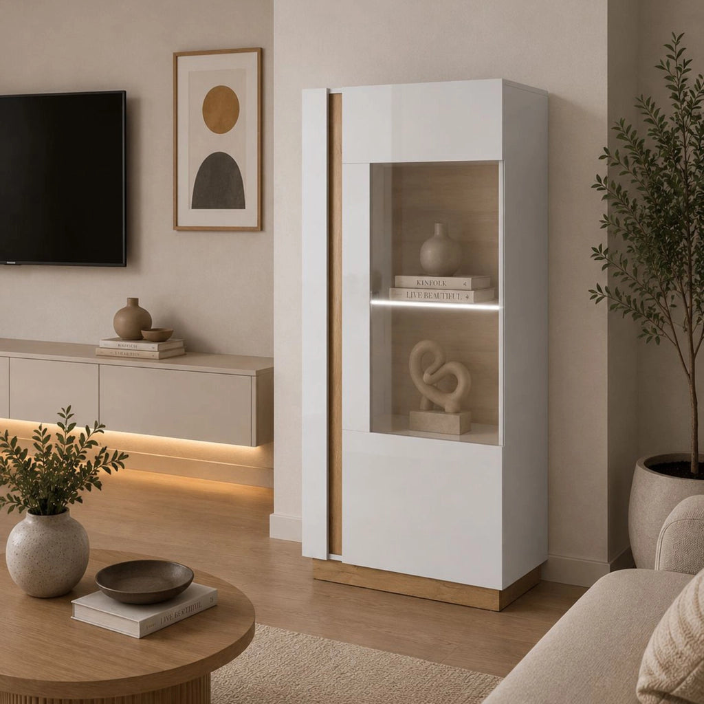 Mobile Espositore Kato, Vetrina 2 Ripiani, 72x40x154h cm Bianco Lucido