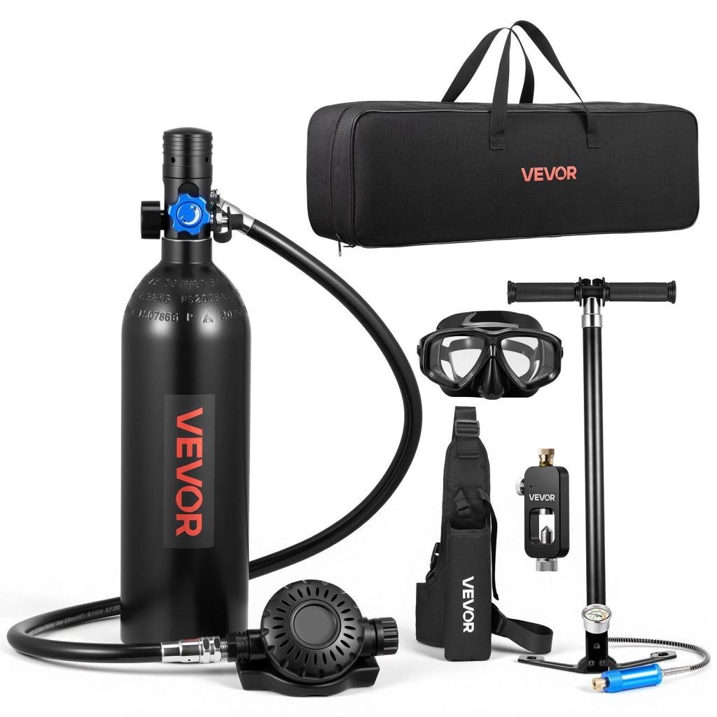 Set Bombola Subacquea Portatile 1 L S400PLUS-EU in Alluminio con Pompa Manuale Maschera e Borsa Mini Scuba Tank Ricaricabile per Immersioni