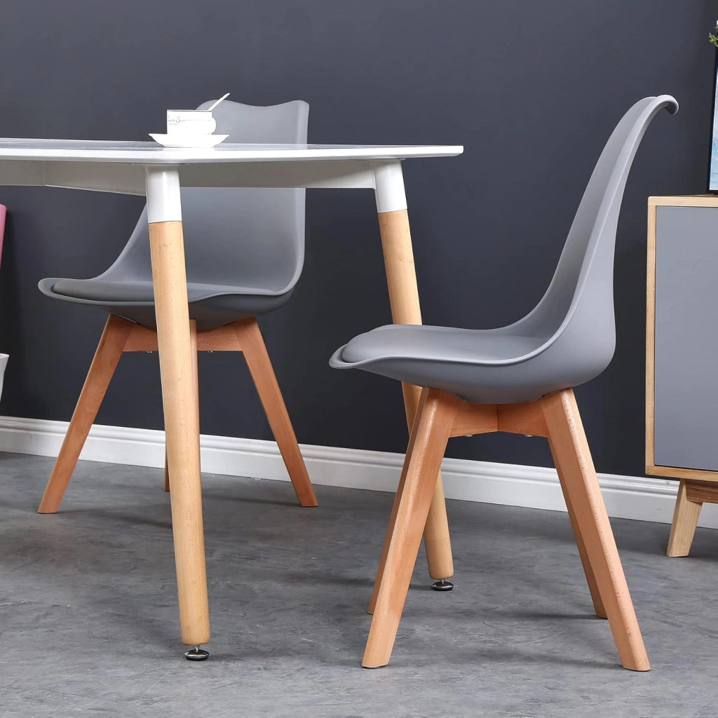 GrandCA HOME Set di 4 Sedie da Pranzo con Gamba in Faggio Massello, Design Retrò, Sedia Imbottita, Sedia da Cucina, in Legno,Grigio