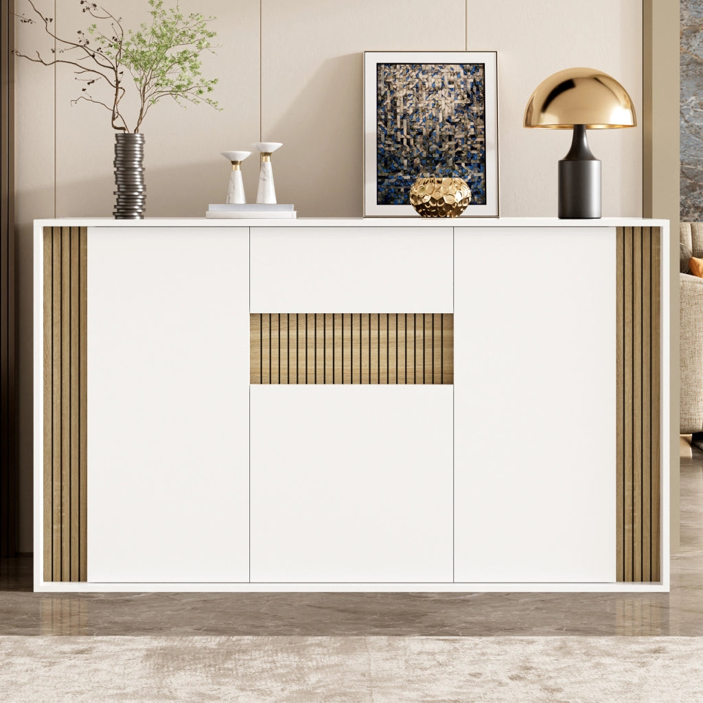 Credenza con 3 ante; 1 cassetto e LED regolabile - per soggiorno - 140×40×82 cm