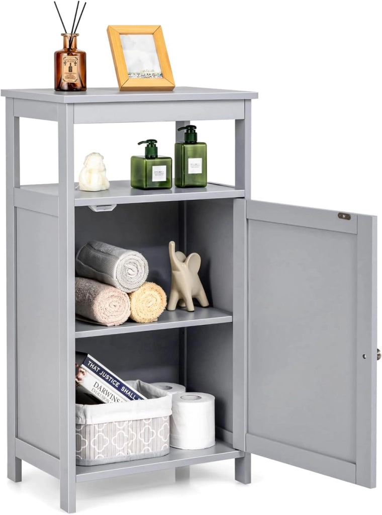Mobile da Bagno con Ripiano e Armadio a Porta, 45 x 30 x 84 cm, Armadietto da Terra Autoportante in MDF, Armadio d’Archivio per Soggiorno, WC, Camera da Letto, Cucina (Bianco)